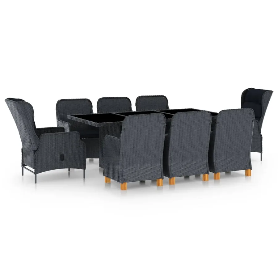 Ensemble à manger 9 pcs avec coussins résine tressée gris foncé