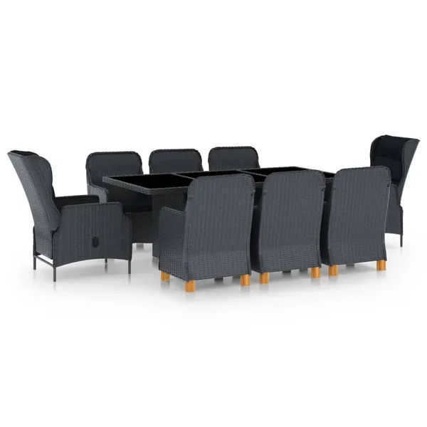 Ensemble à manger 9 pcs avec coussins résine tressée gris foncé