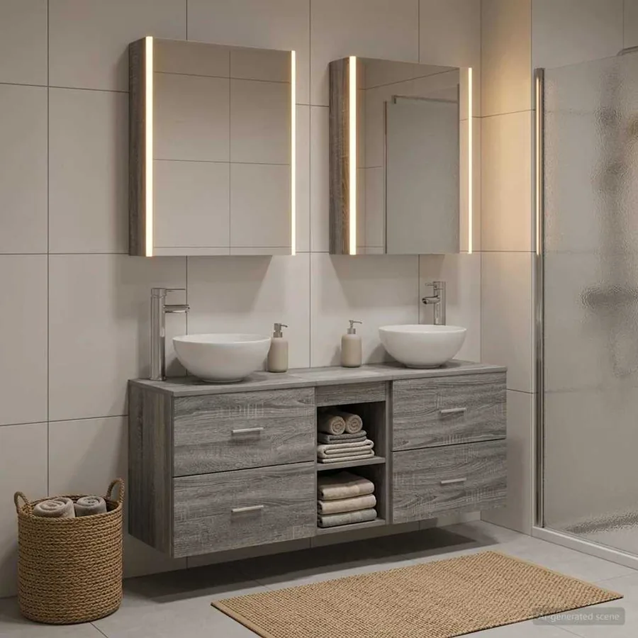 Ensemble d'armoire de salle de bain 5 pcs Sonoma gris