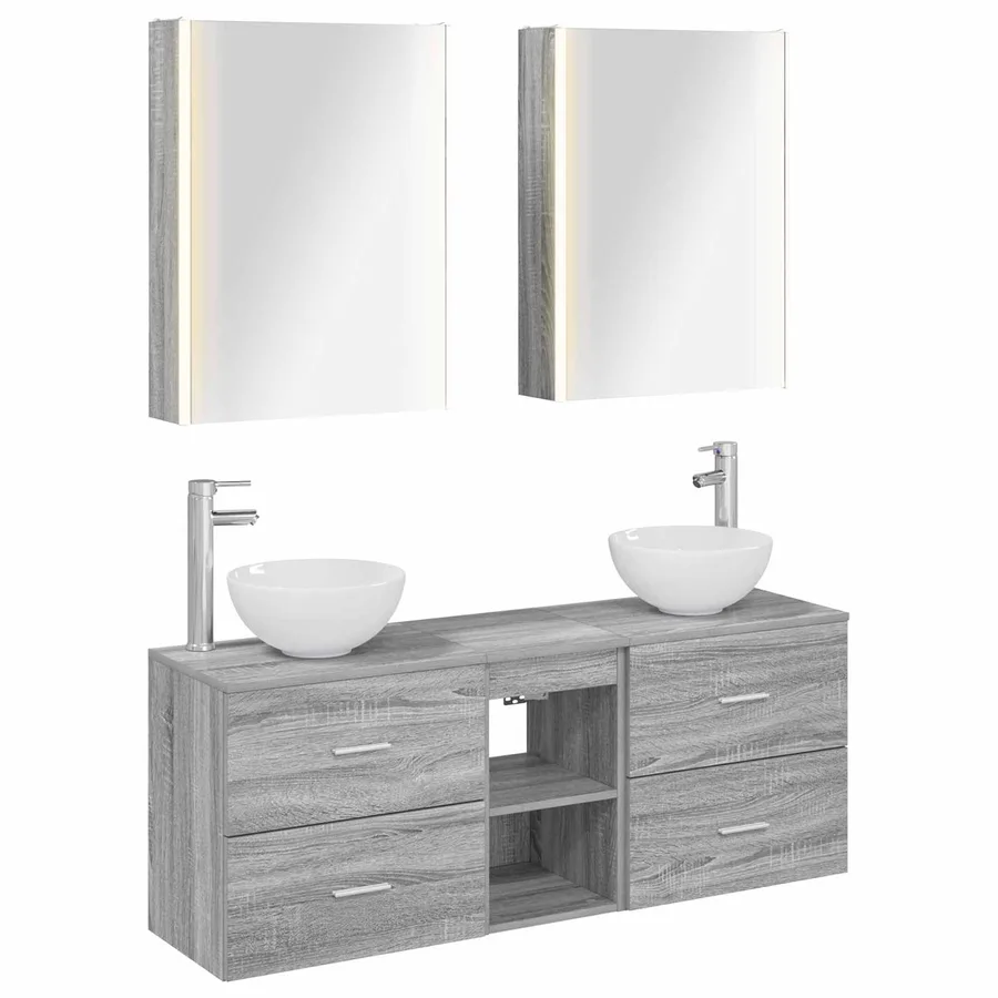 Ensemble d'armoire de salle de bain 5 pcs Sonoma gris - 2