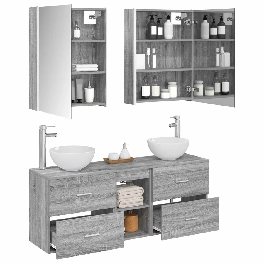 Ensemble d'armoire de salle de bain 5 pcs Sonoma gris - 3
