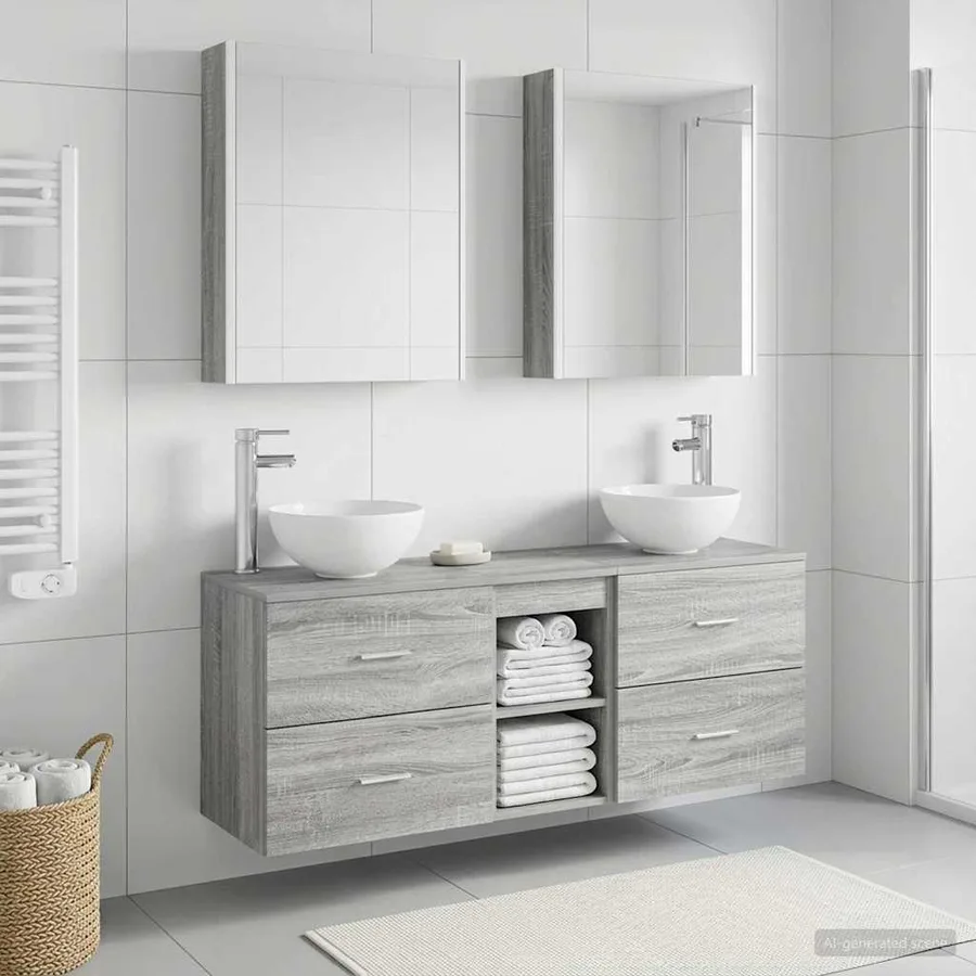 Ensemble d'armoire de salle de bain 5 pcs Sonoma gris - 4