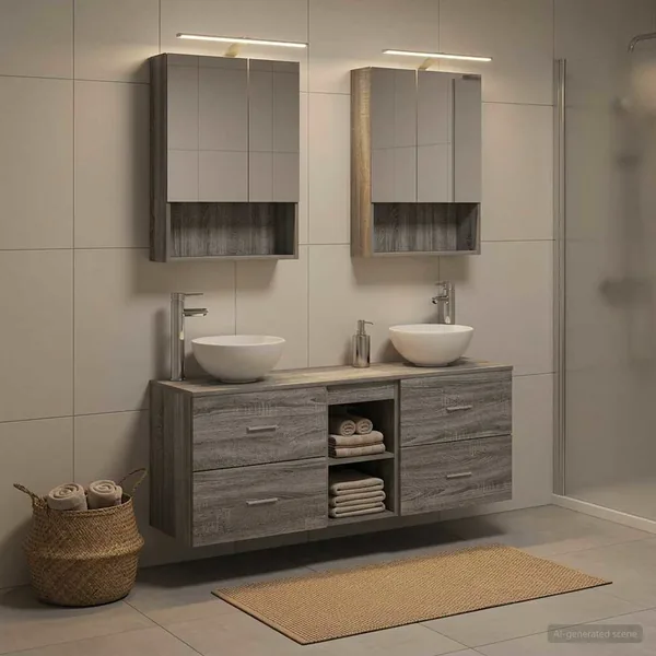 Ensemble d'armoire de salle de bain 5 pcs Sonoma gris