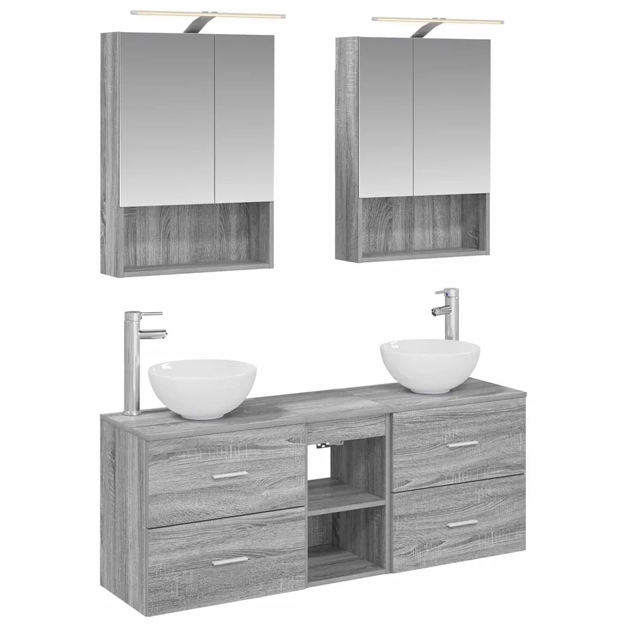 Ensemble d'armoire de salle de bain 5 pcs Sonoma gris - 2