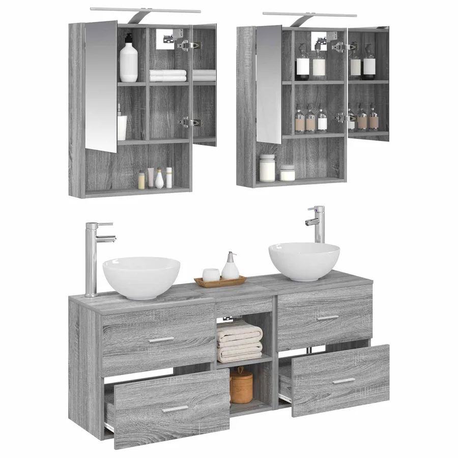 Ensemble d'armoire de salle de bain 5 pcs Sonoma gris - 3