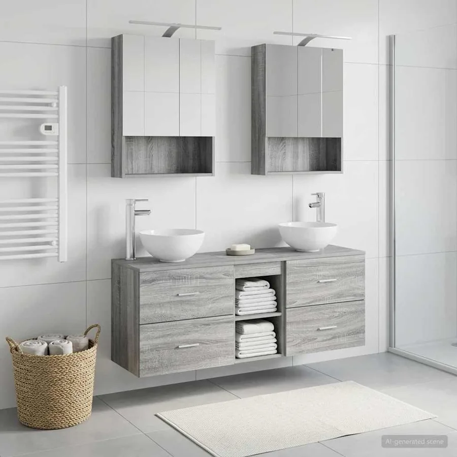 Ensemble d'armoire de salle de bain 5 pcs Sonoma gris - 4