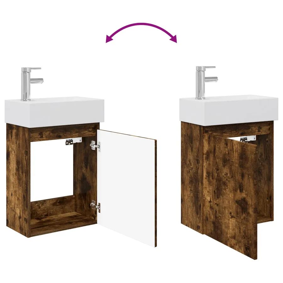 Meuble de salle de bain avec robinet Chêne fumé - 9