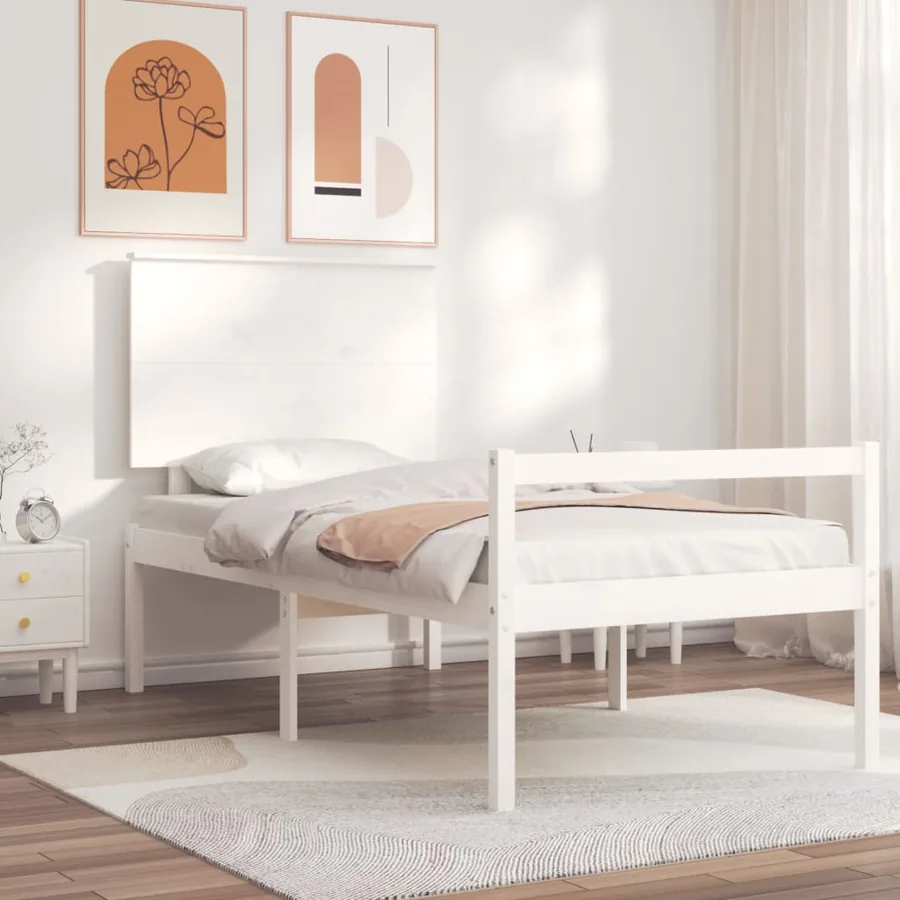 Senior bed without mattress white solid wood