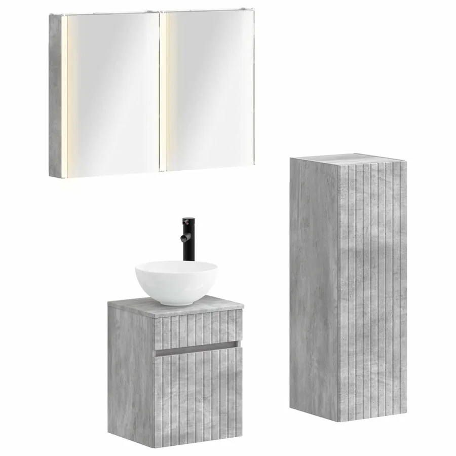 Ensemble de mobilier de salle de bain 4 pcs Gris béton - 2