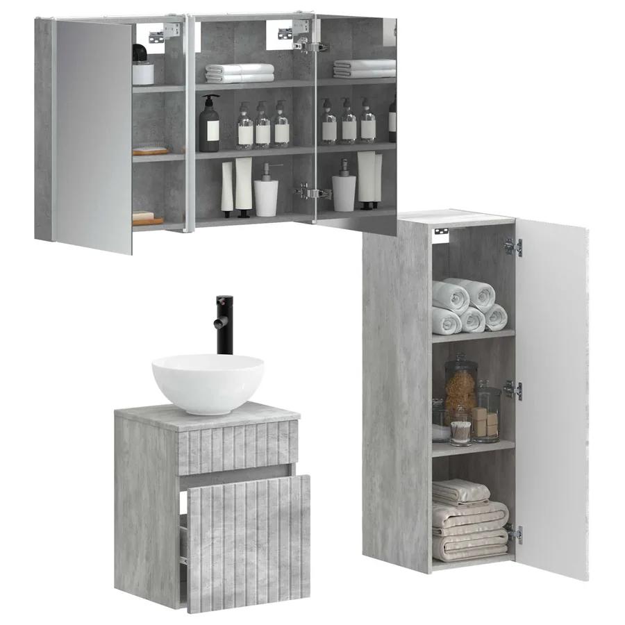 Ensemble de mobilier de salle de bain 4 pcs Gris béton - 3