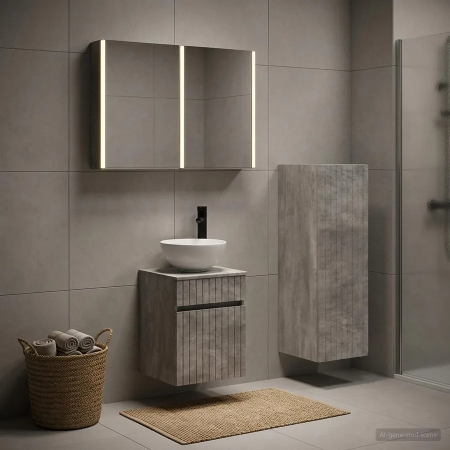 Ensemble de mobilier de salle de bain 4 pcs Gris béton - 4