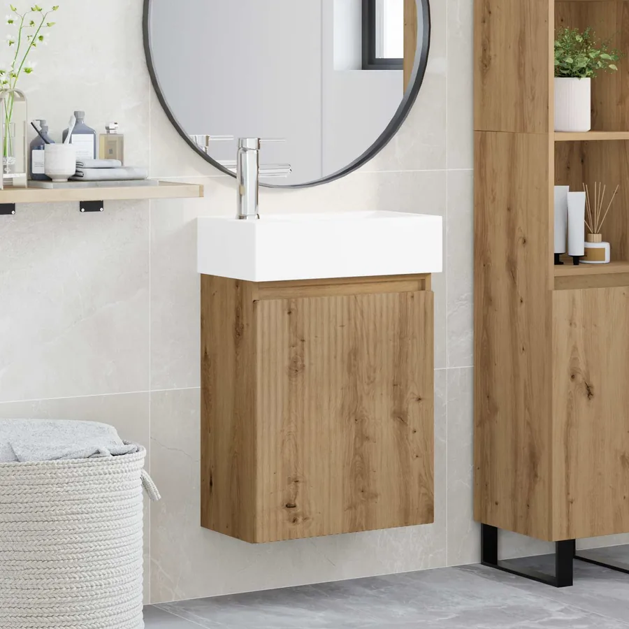 Meuble de salle de bain avec robinet Chêne artisanal