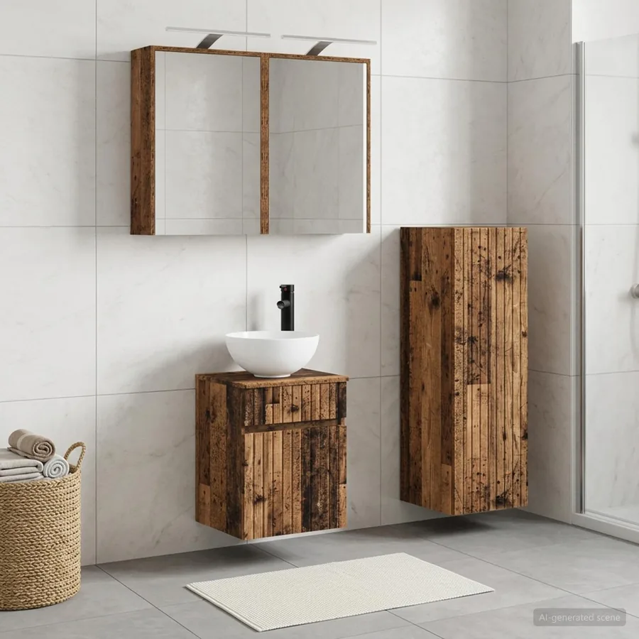 Ensemble de mobilier de salle de bain 4 pcs Bois ancien
