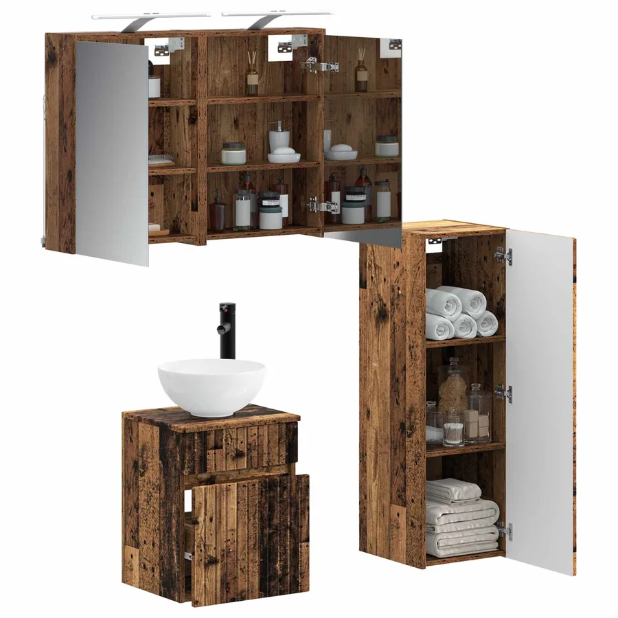 Ensemble de mobilier de salle de bain 4 pcs Bois ancien - 3