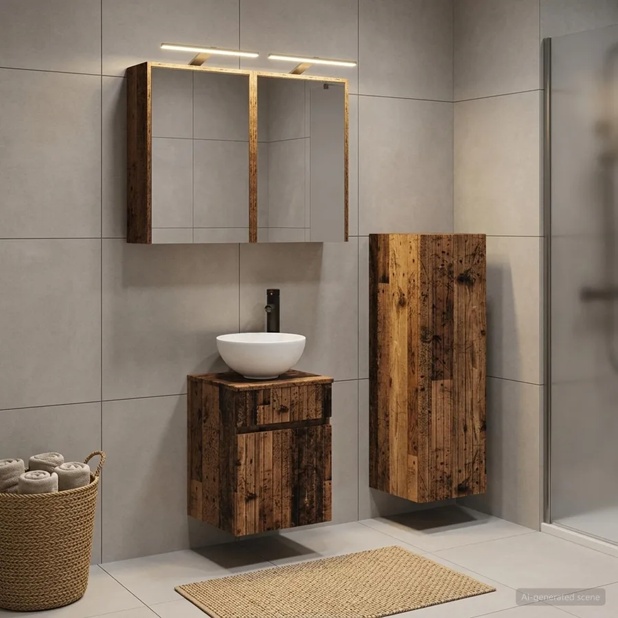 Ensemble de mobilier de salle de bain 4 pcs Bois ancien - 4