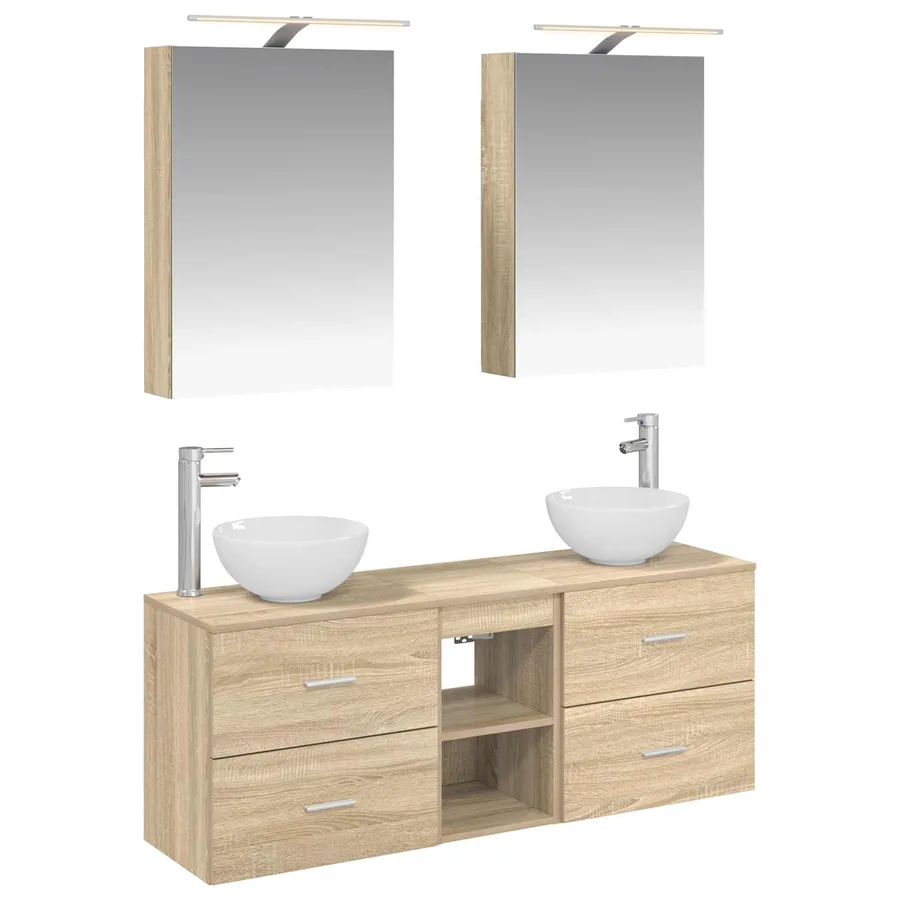 Ensemble d'armoire de salle de bain 5 pcs Chêne Sonoma - 2