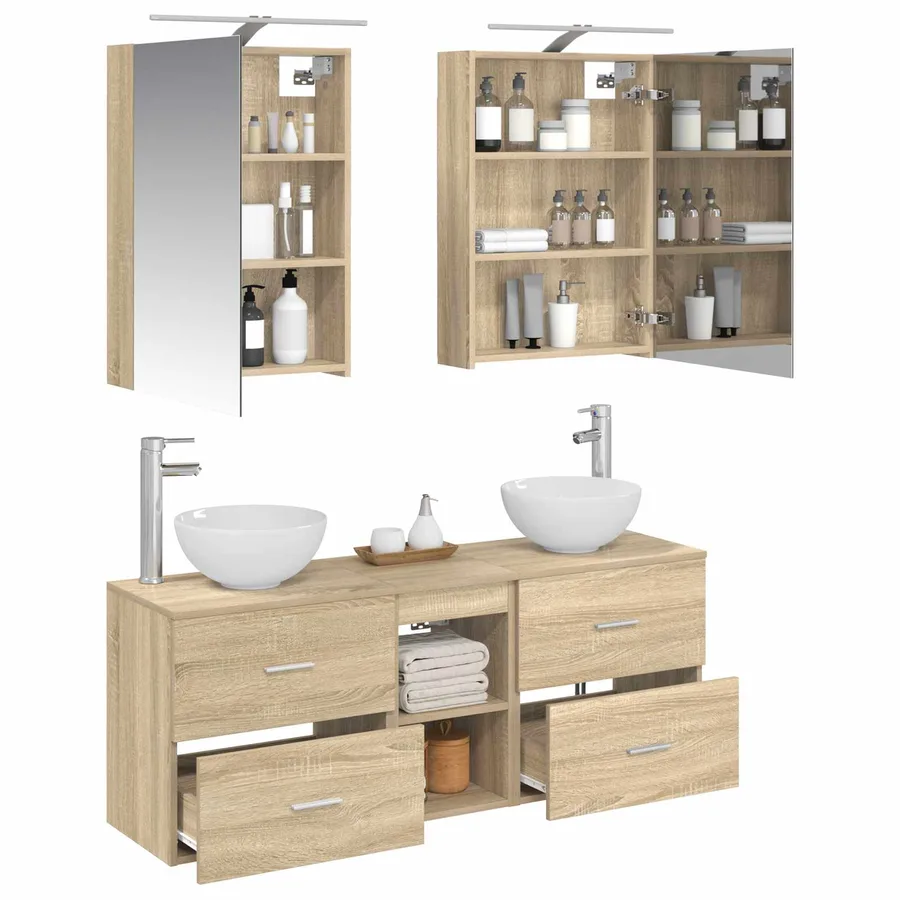 Ensemble d'armoire de salle de bain 5 pcs Chêne Sonoma - 3