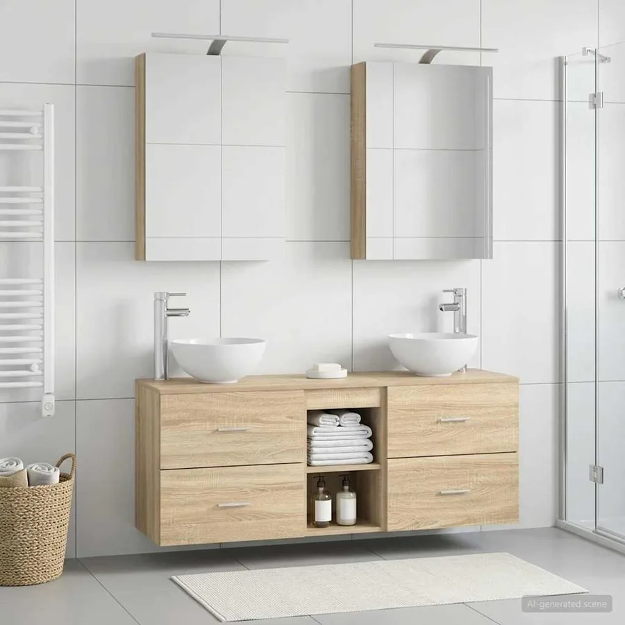 Ensemble d'armoire de salle de bain 5 pcs Chêne Sonoma - 4