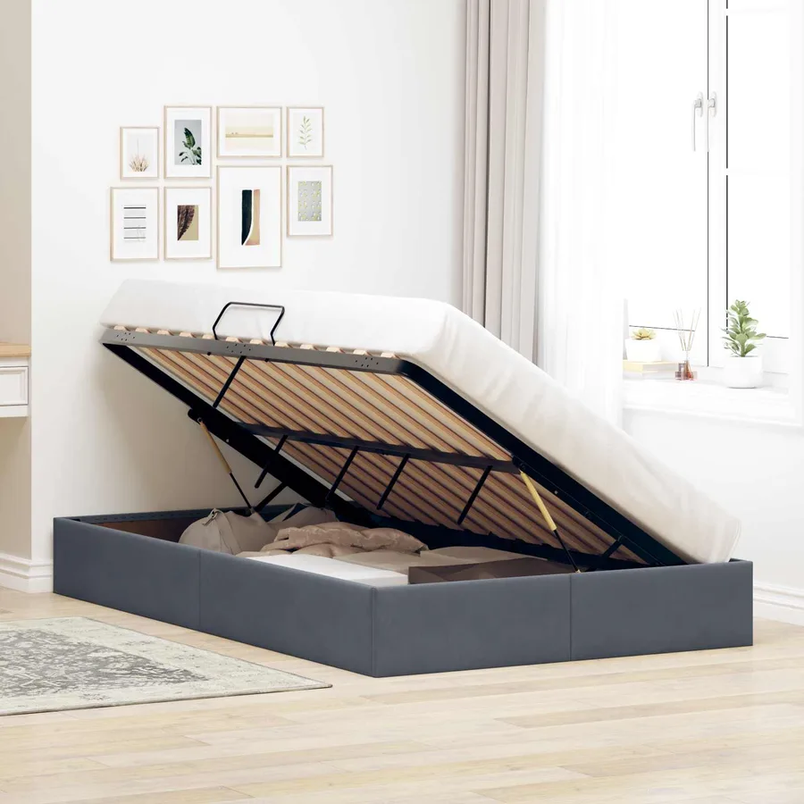Cadre de lit ottoman Gris foncé 120 x 200 cm Velours - 4