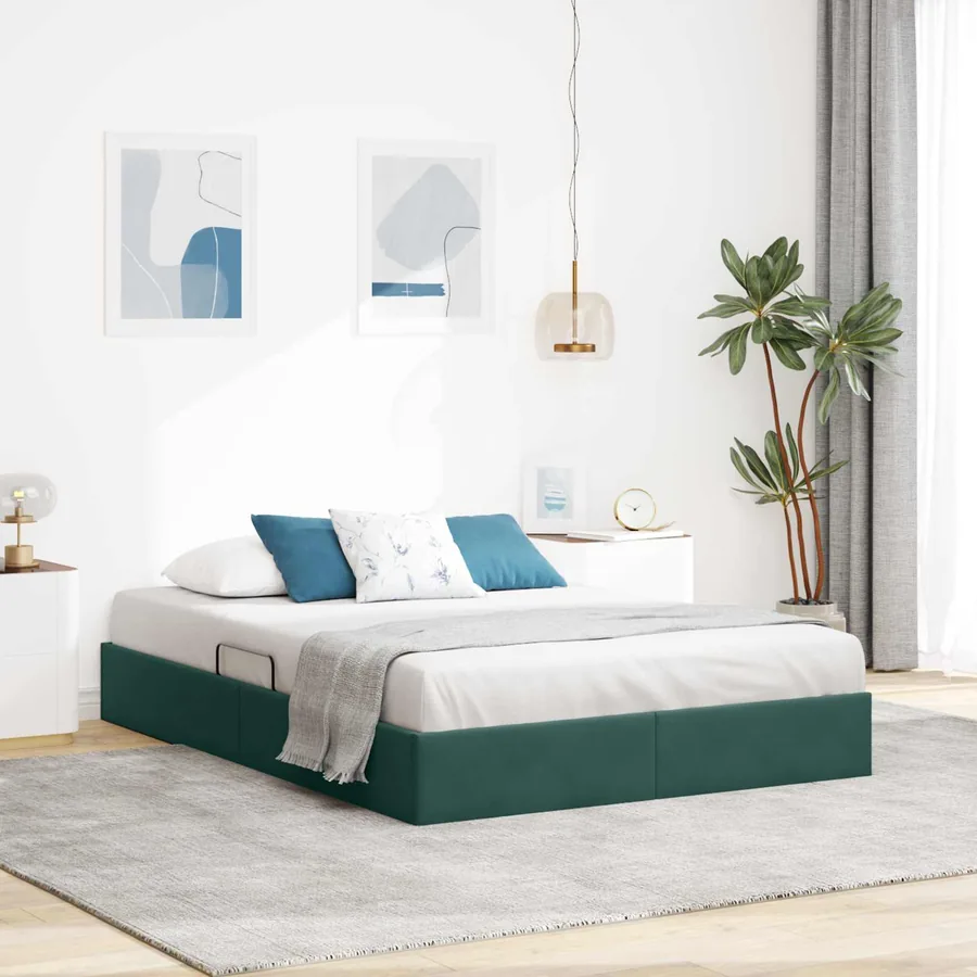 Cadre de lit ottoman Vert foncé 140 x 200 cm Velours