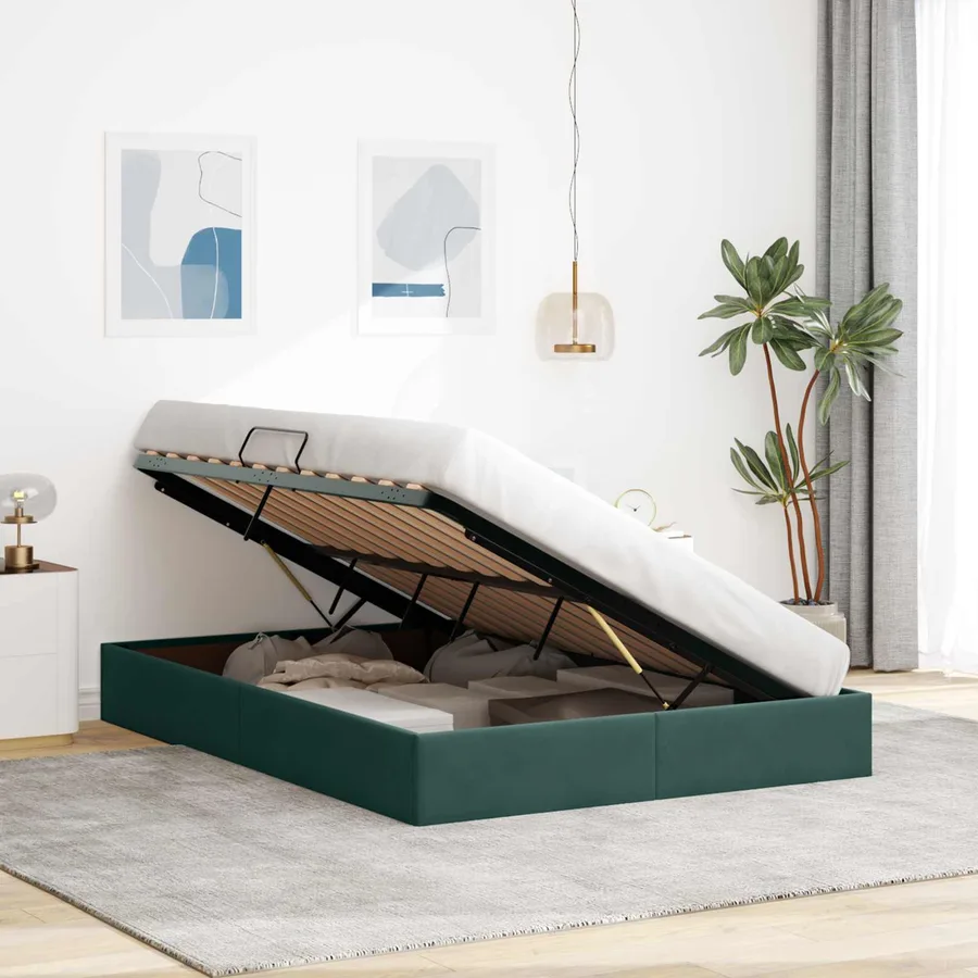Cadre de lit ottoman Vert foncé 140 x 200 cm Velours - 4