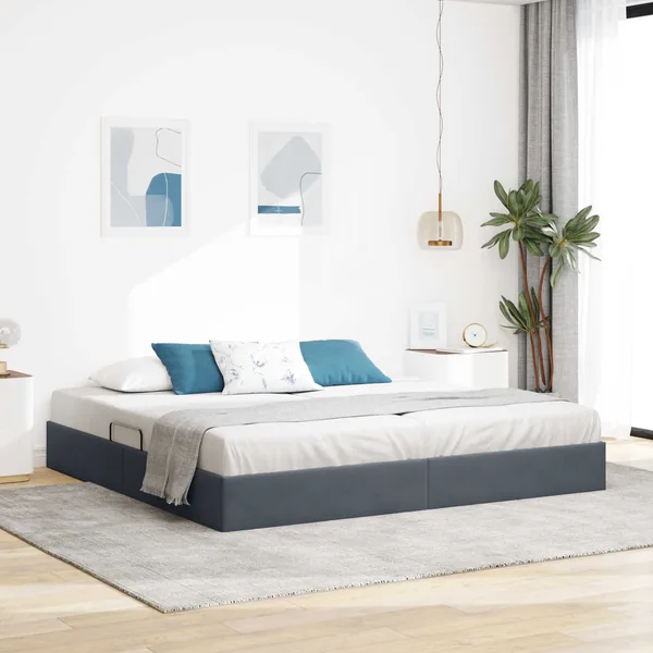 Cadre de lit ottoman Gris foncé 200 x 200 cm Velours