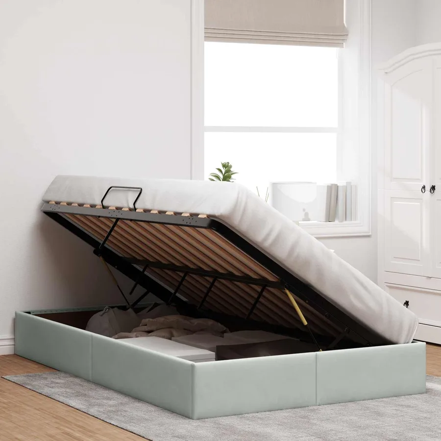Cadre de lit ottoman Gris clair 120 x 190 cm Velours - 4