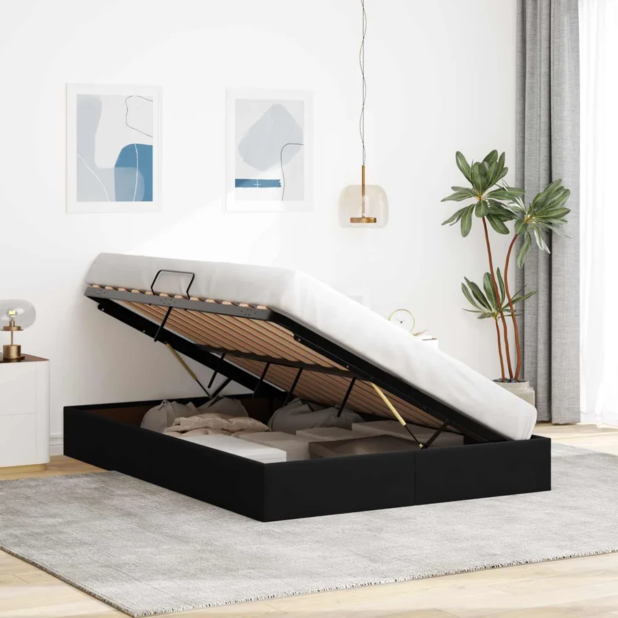 Cadre de lit ottoman avec stockage Noir 140 x 190 cm Velours - 4