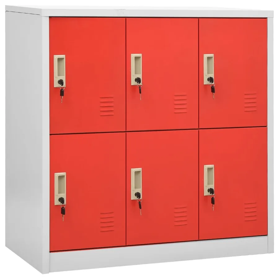 Locker cabinet light grey and red 90x45x92.5 cm steel