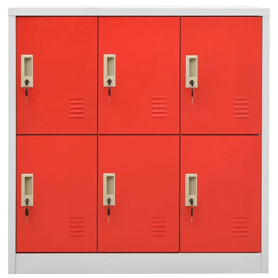 Locker cabinet light grey and red 90x45x92.5 cm steel - 2