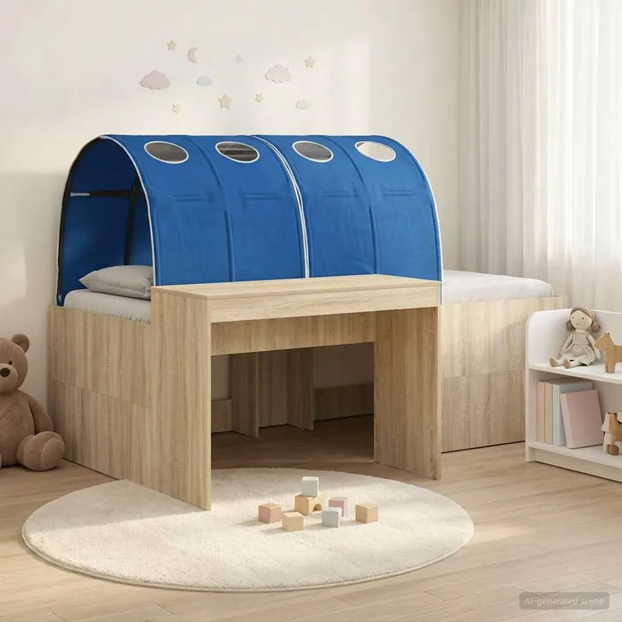 Lit haut pour enfants avec bureau 3 pc Chêne Sonoma et bleu