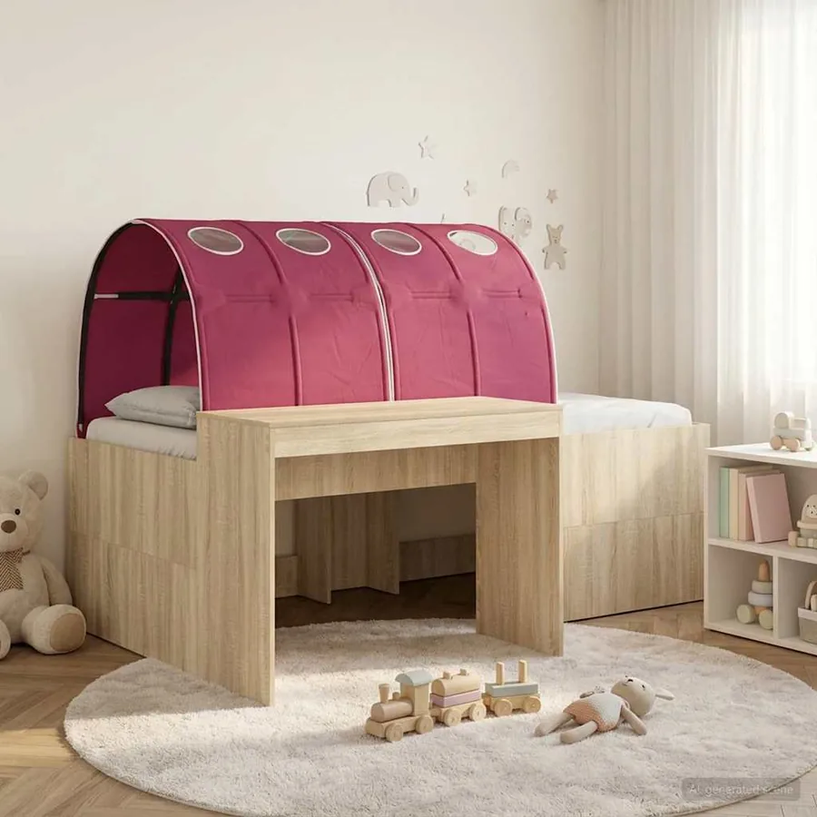 Lit haut pour enfants avec bureau 3 pc Chêne Sonoma et rouge