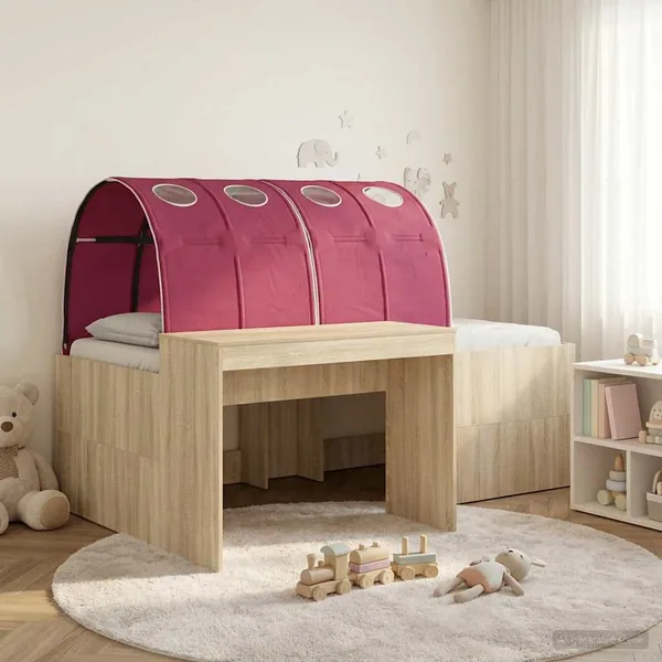 Lit haut pour enfants avec bureau 3 pc Chêne Sonoma et rouge