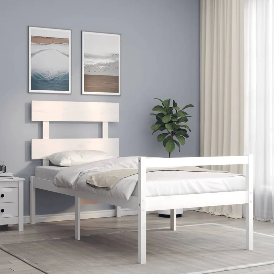 Senior bed without mattress white solid wood