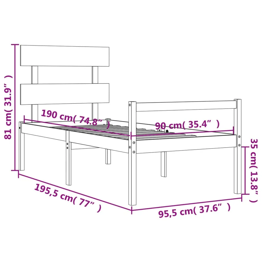 Senior bed without mattress white solid wood - 12