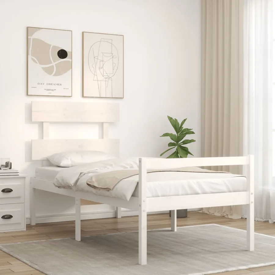 Senior bed without mattress white solid wood - 3