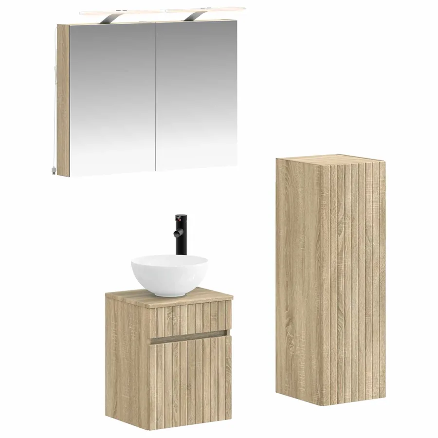 Ensemble de mobilier de salle de bain 4 pcs Chêne Sonoma - 2