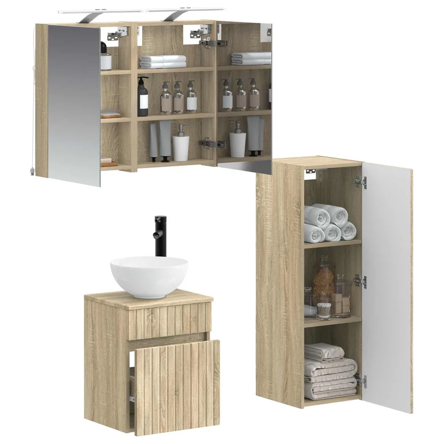 Ensemble de mobilier de salle de bain 4 pcs Chêne Sonoma - 3