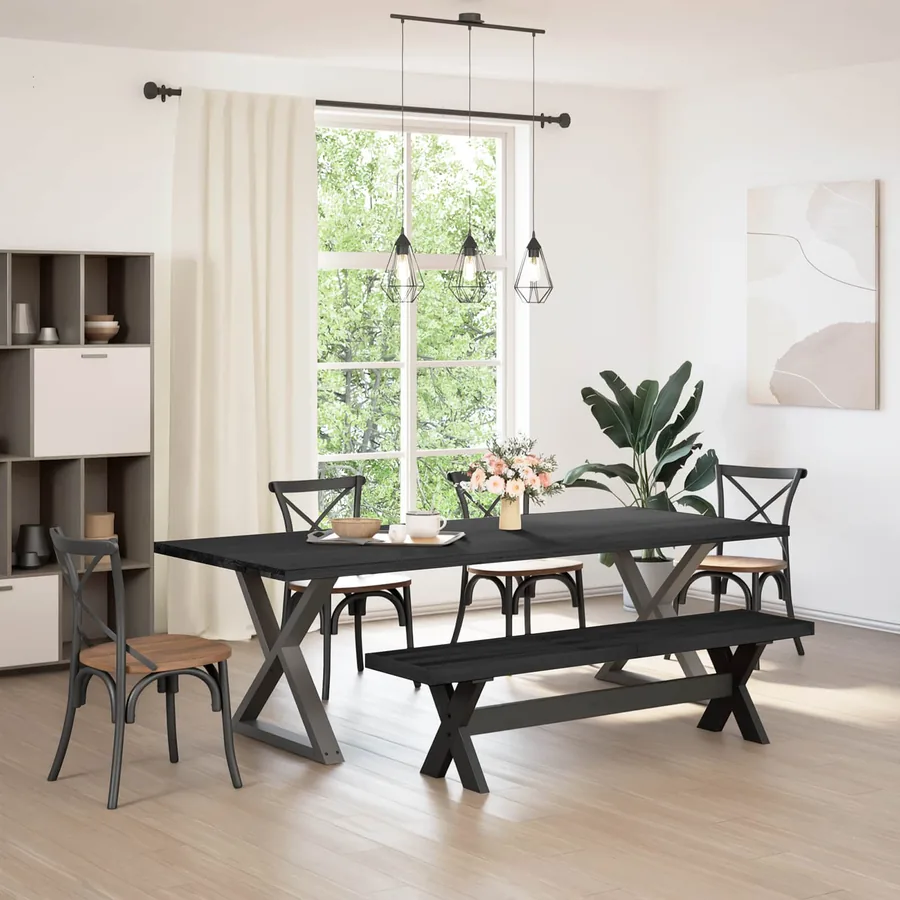 Banc de salle à manger NOAIN 160 x 41 x 45 cm Pin massif Noir
