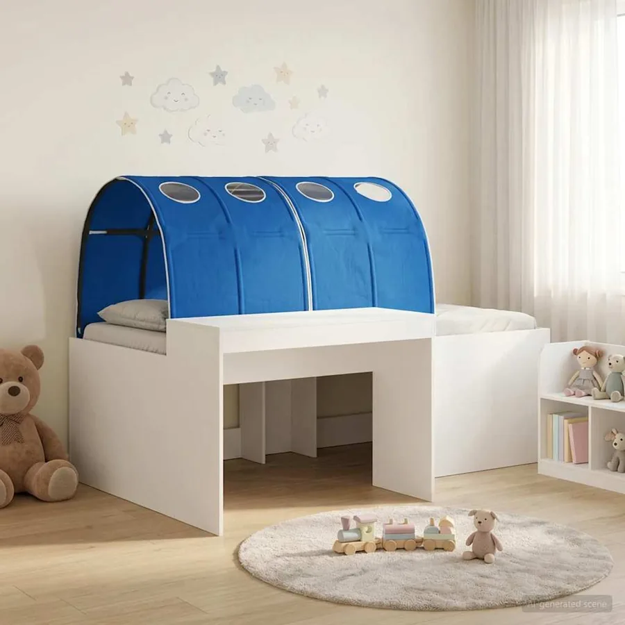 Lit haut pour enfants avec bureau 3 pc Blanc et bleu