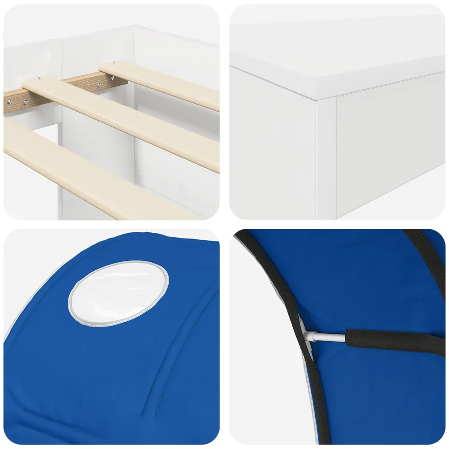 Lit haut pour enfants avec bureau 3 pc Blanc et bleu - 9