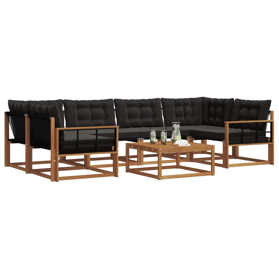 Ensemble de canapés d'extérieur 7 pcs Naturel et Noir - 3