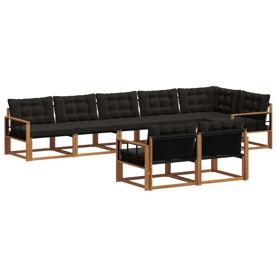 Ensemble de canapés d'extérieur 8 pcs Naturel et Noir - 2