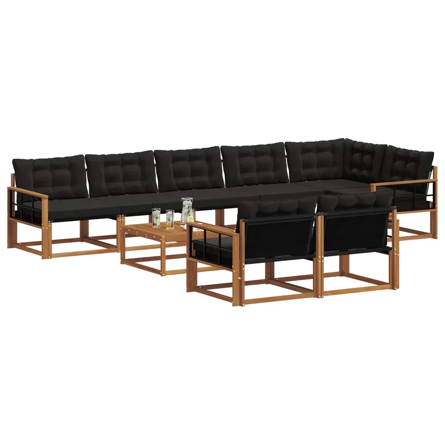 Ensemble de canapés d'extérieur 9 pcs Naturel et Noir - 3