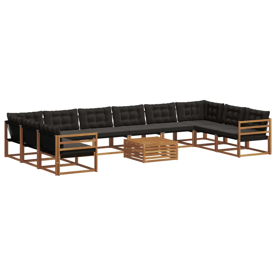 Ensemble de canapés d'extérieur 11 pcs Naturel et Noir - 2