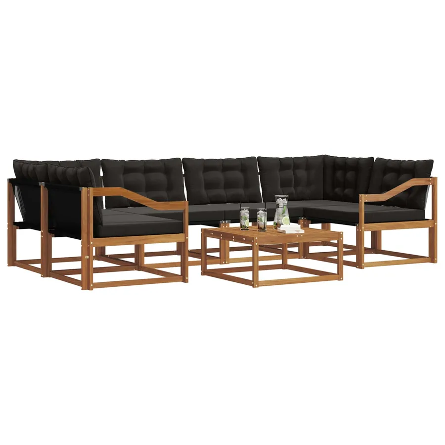 Ensemble de canapés d'extérieur 7 pcs Naturel et Noir - 3