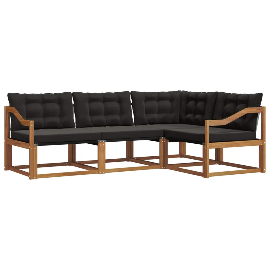 Ensemble de canapés d'extérieur 4 pcs Naturel et Noir - 2