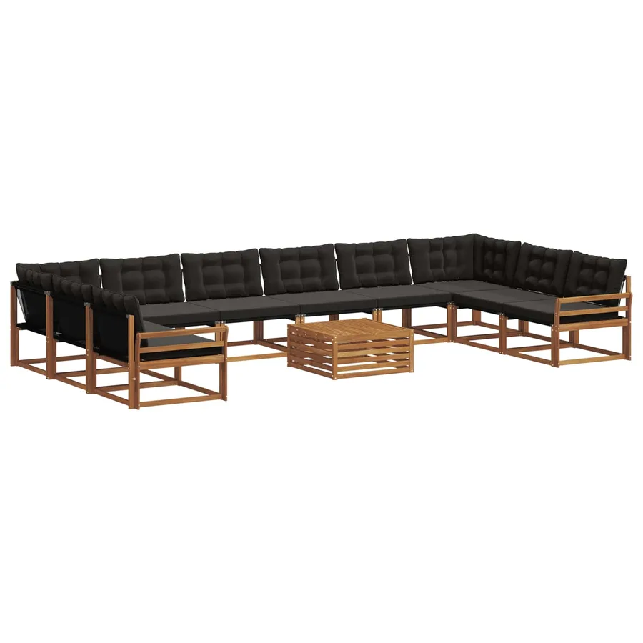 Ensemble de canapés d'extérieur 11 pcs Naturel et Noir - 2