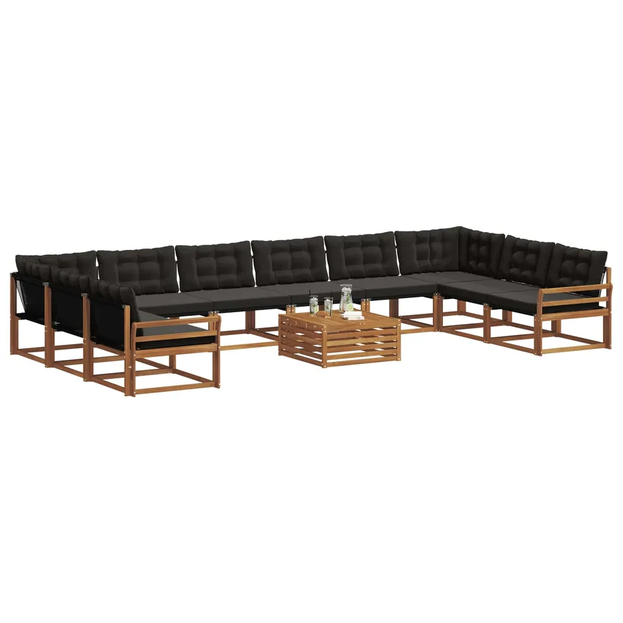 Ensemble de canapés d'extérieur 11 pcs Naturel et Noir - 3