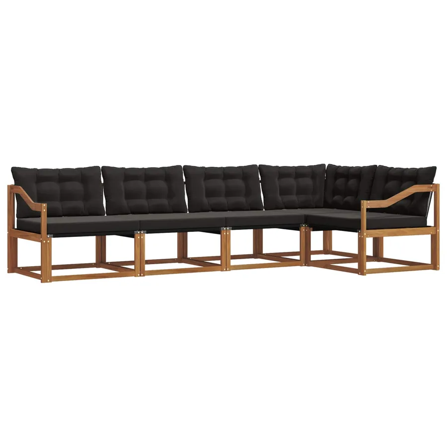 Ensemble de canapés d'extérieur 5 pcs Naturel et Noir - 2